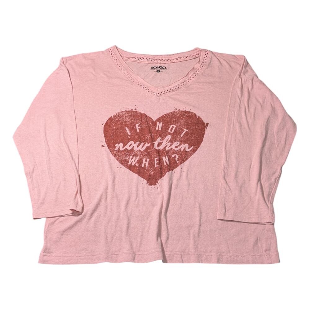 Women's BONGO Long Sleeve Pink If Not Now Then When? Size M Heart Logo